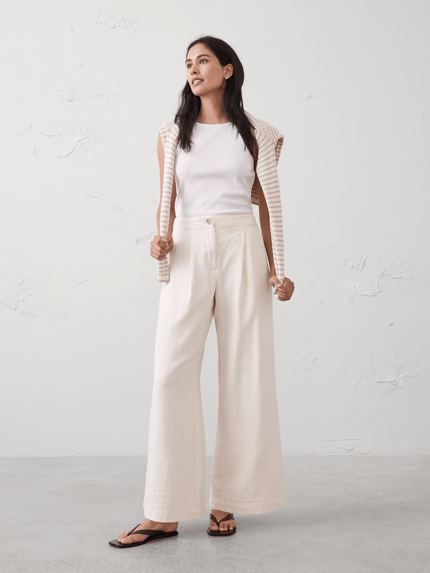 Image number 1 showing, Anyday Wide-Leg High-Rise Gauze Pleated Trouser