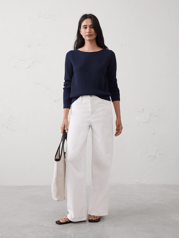 Cotton Boatneck Crochet Sweater