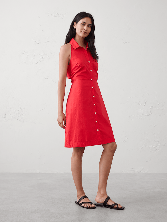Shirred-Waist Above-Knee Dress