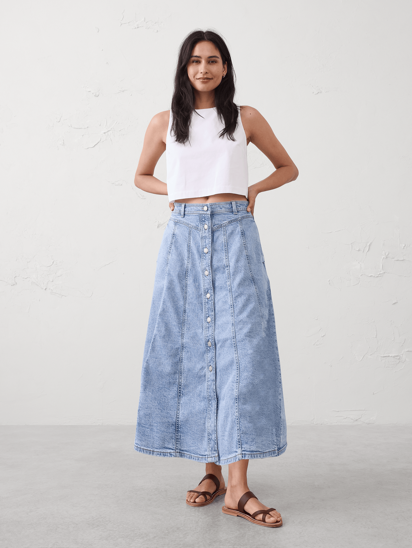 Image number 1 showing, Denim Seamed Midi Skirt
