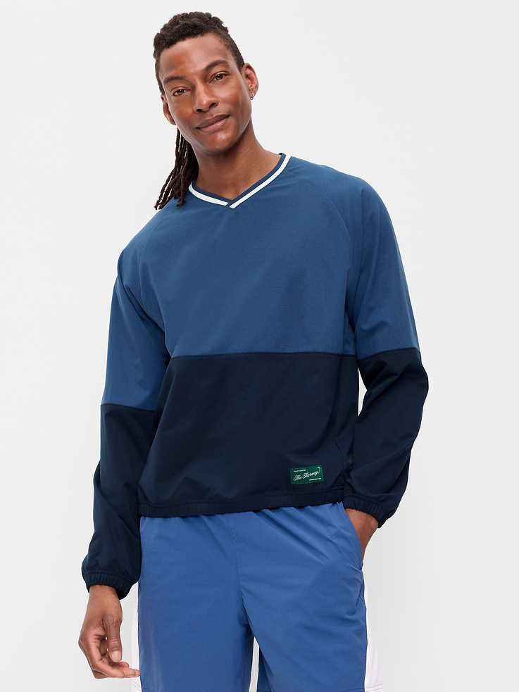 Image 1 of 4, v-neck, long sleeves with elastic cuffs, elastic drawstring hem, pullover style, Product #896245
