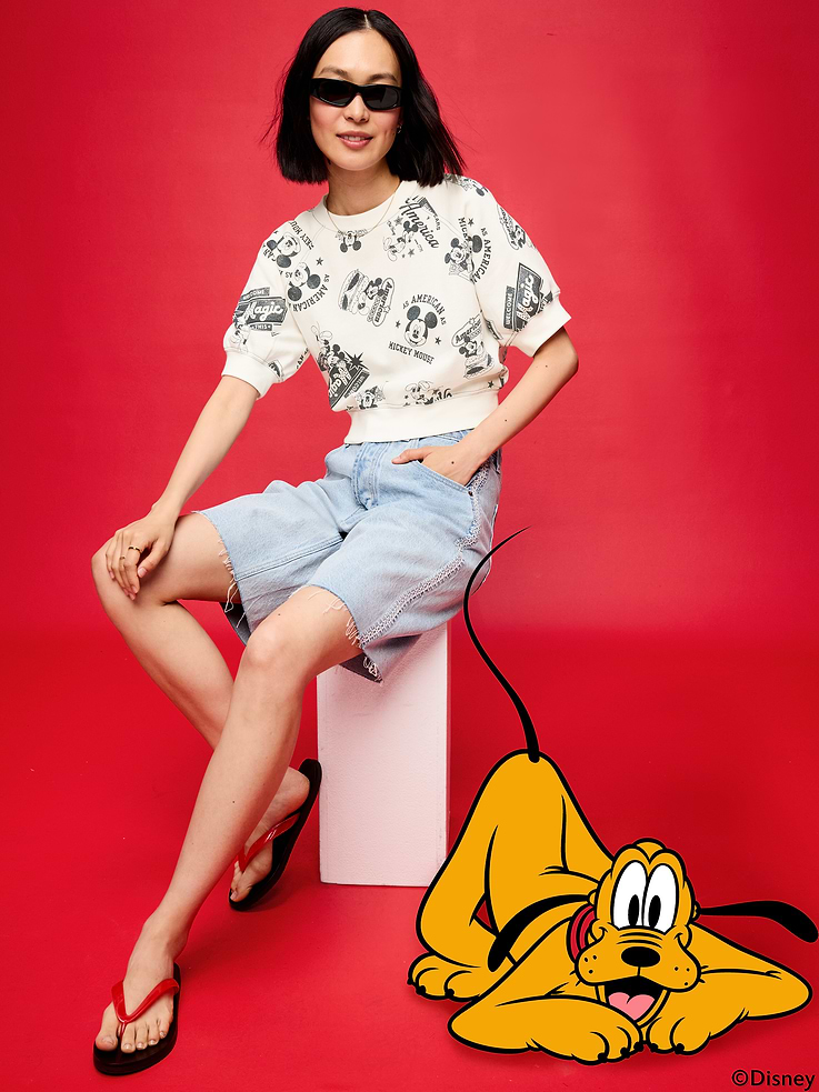 Image number 1 showing, Old Navy x Disney Mickey Mouse Short-Sleeve Cropped Raglan Fleece Sweatshirt for Women
