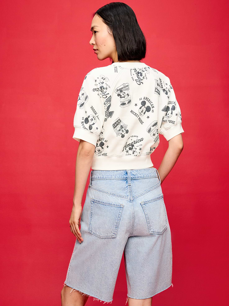 Image number 2 showing, Old Navy x Disney Mickey Mouse Short-Sleeve Cropped Raglan Fleece Sweatshirt for Women