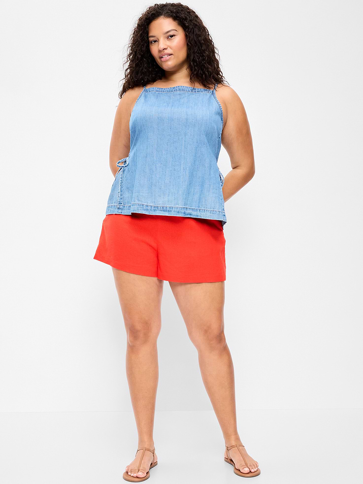 Image number 7 showing, High-Waisted Linen-Blend Micro Shorts