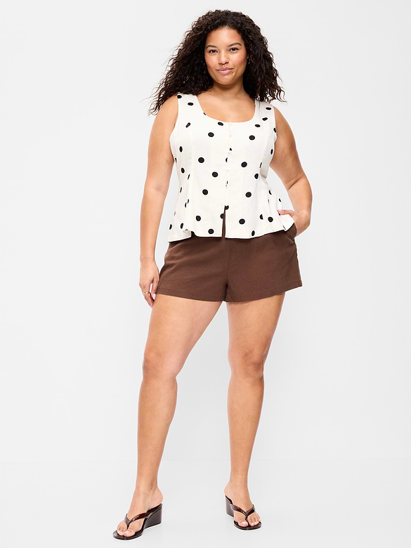 Short court à taille haute en mélange de lin