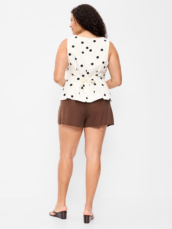 Short court à taille haute en mélange de lin
