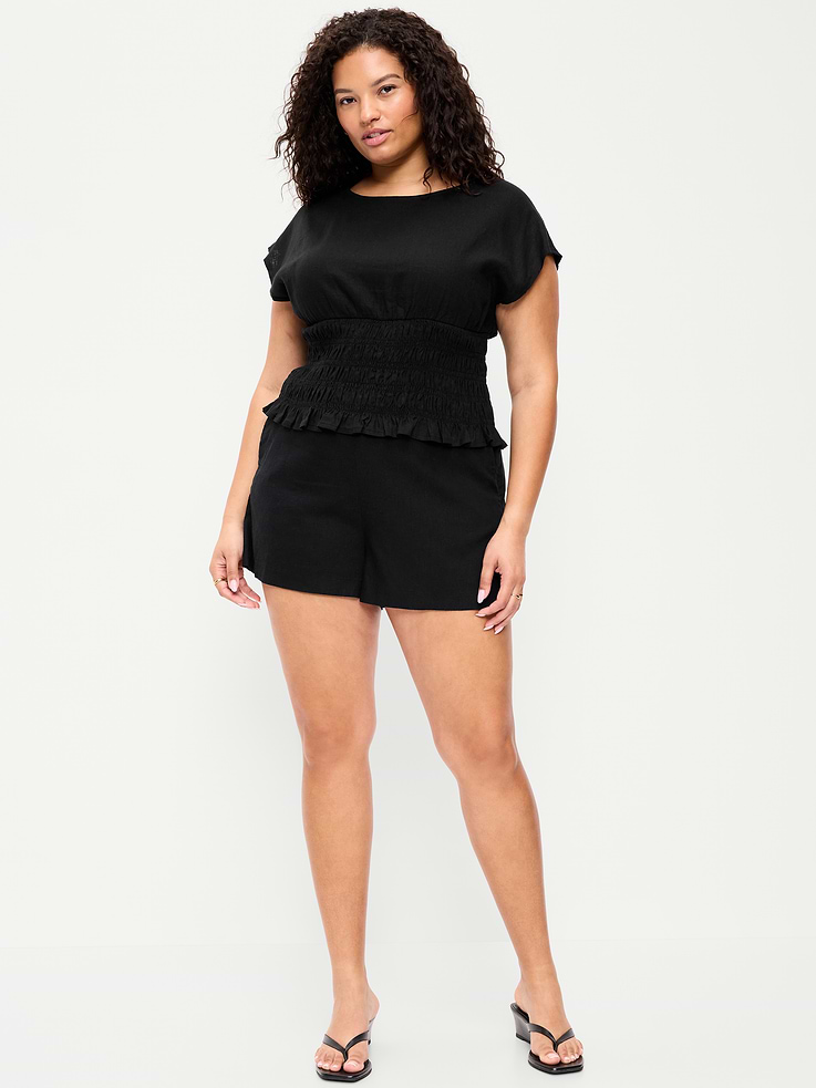 L'image numéro 7 présente Short court à taille haute en mélange de lin