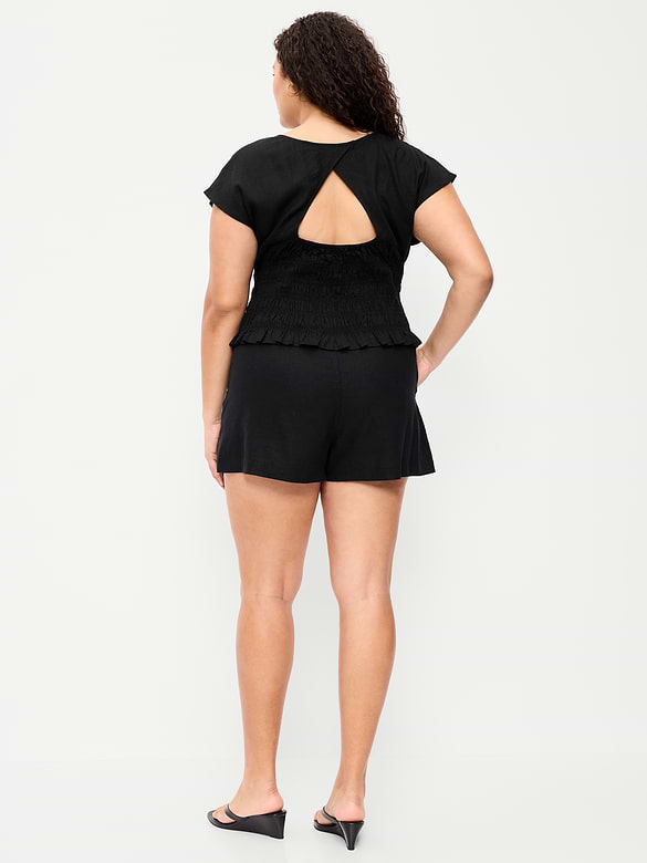 Short court à taille haute en mélange de lin