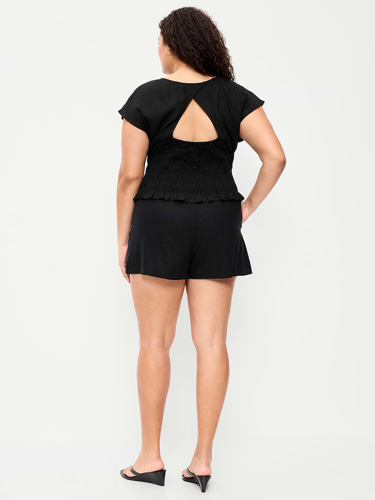 L'image numéro 8 présente Short court à taille haute en mélange de lin