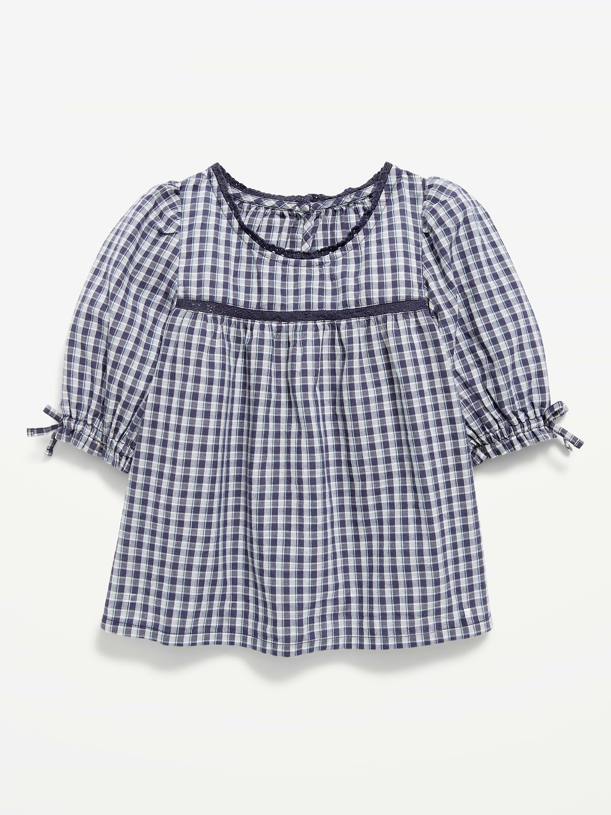 Image number 1 showing, Short-Sleeve Plaid Eyelet-Trim Top for Toddler Girls