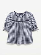 Image number 1 showing, Short-Sleeve Plaid Eyelet-Trim Top for Toddler Girls