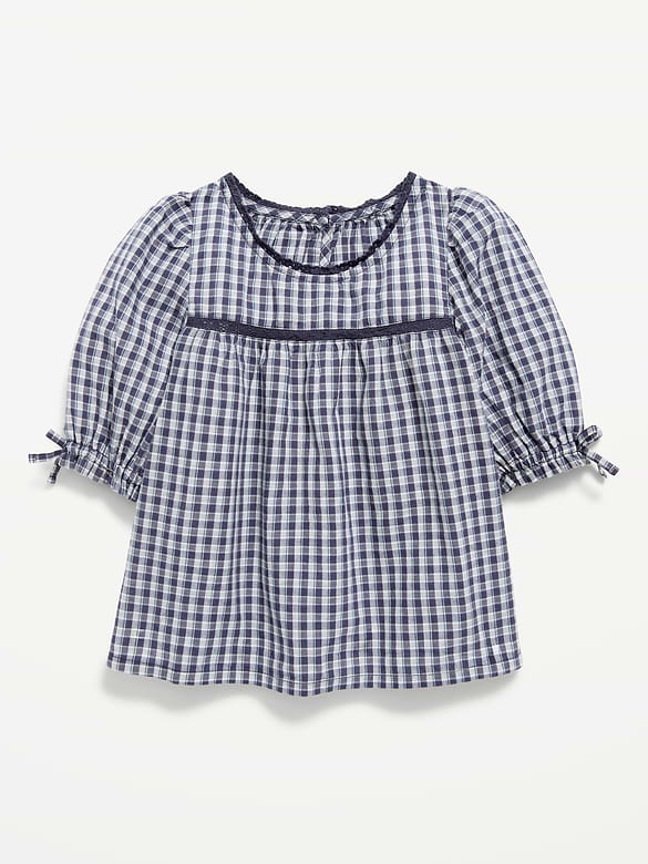 Short-Sleeve Plaid Eyelet-Trim Top for Toddler Girls