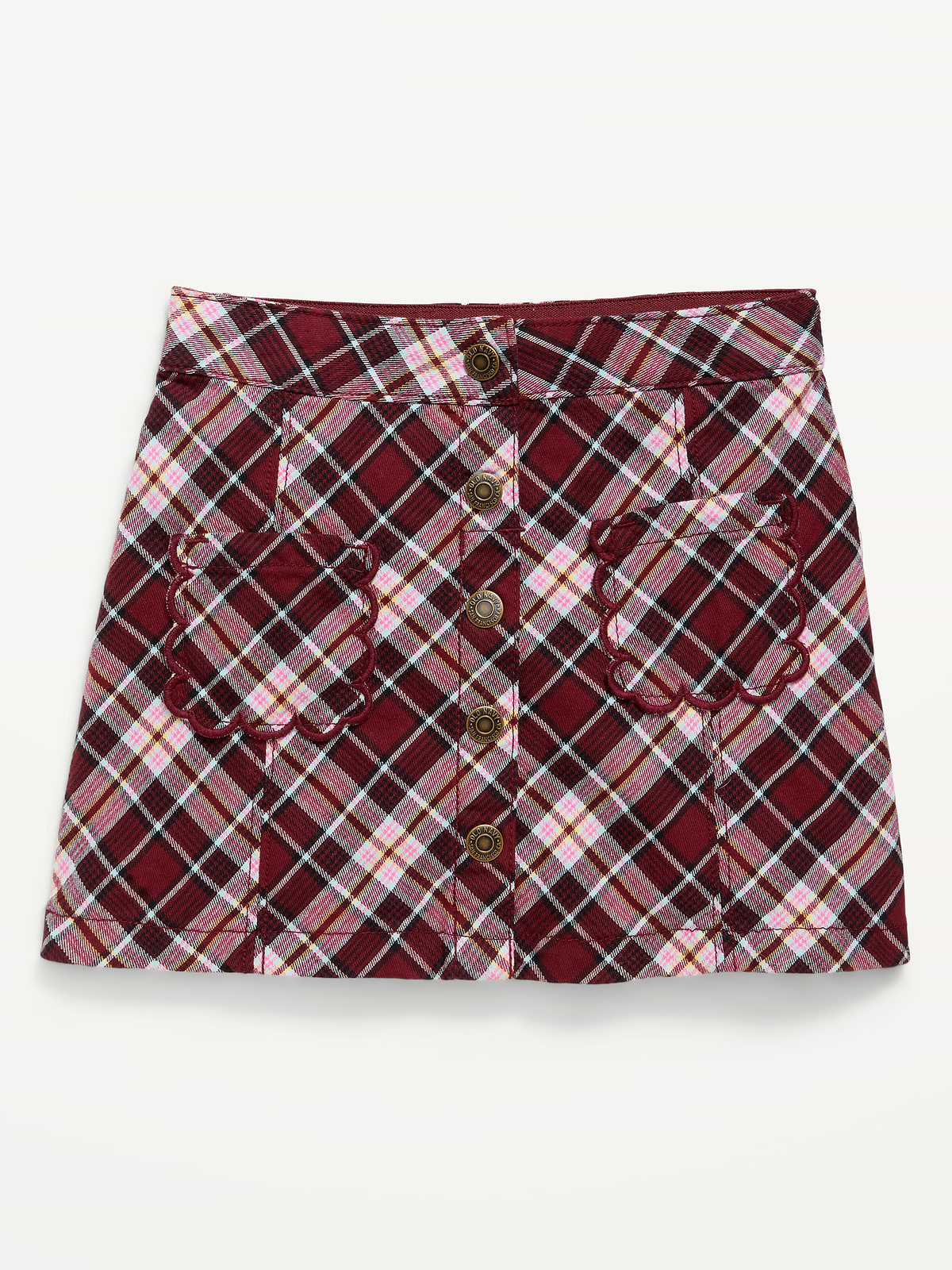 Button-Front Plaid Twill Skirt for Toddler Girls