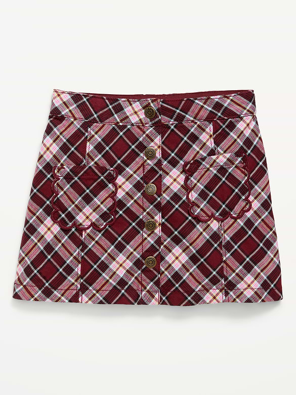 Button-Front Plaid Twill Skirt for Toddler Girls