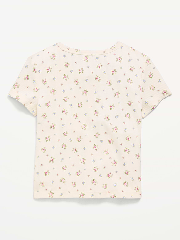 Fitted Short-Sleeve Ribbed Button-Front Top for Girls