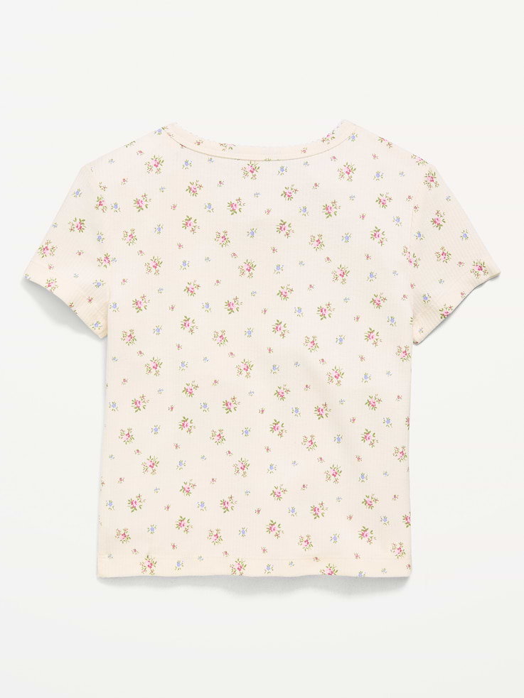 Image 2 of 2, Fitted Short-Sleeve Ribbed Button-Front Top for Girls