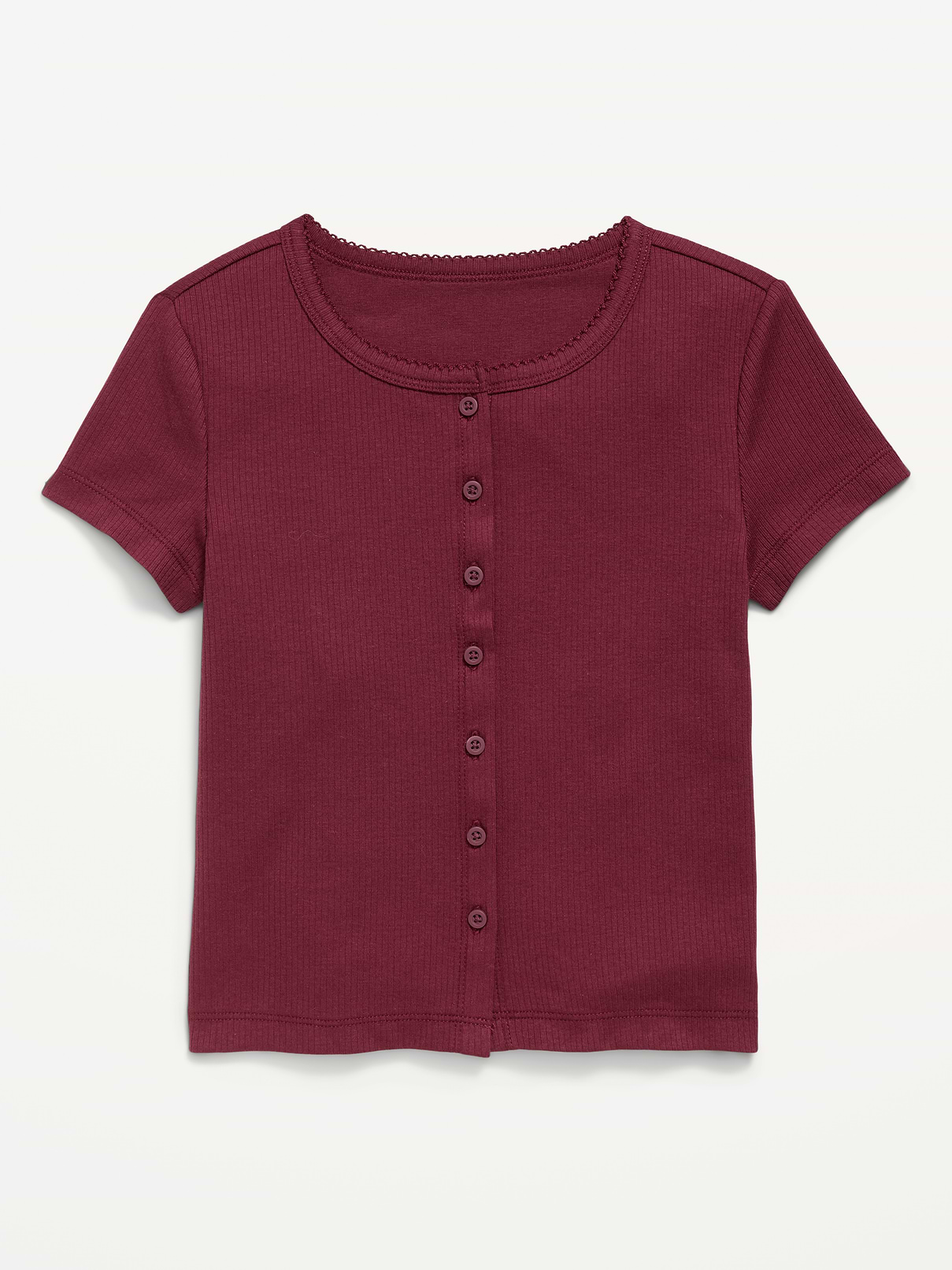 Image number 1 showing, Fitted Short-Sleeve Ribbed Button-Front Top for Girls