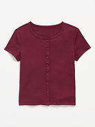 Image number 1 showing, Fitted Short-Sleeve Ribbed Button-Front Top for Girls