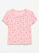 Image number 1 showing, Fitted Short-Sleeve Ribbed Button-Front Top for Girls