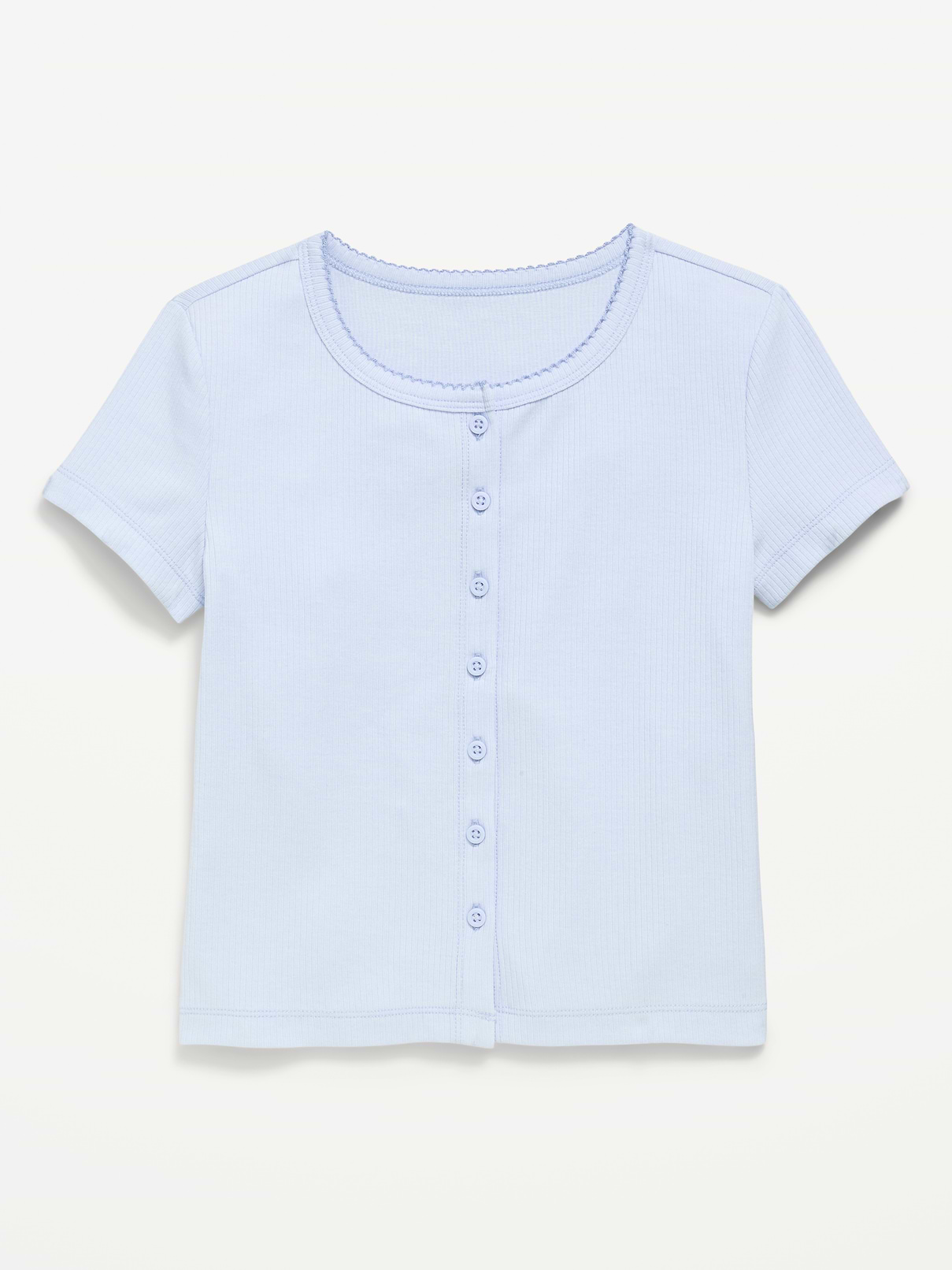 Image number 1 showing, Fitted Short-Sleeve Ribbed Button-Front Top for Girls