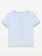 Image number 1 showing, Fitted Short-Sleeve Ribbed Button-Front Top for Girls