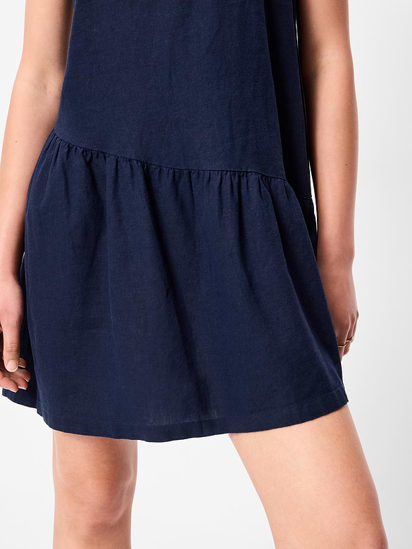 One-Shoulder Asymmetrical Linen-Blend Mini Dress