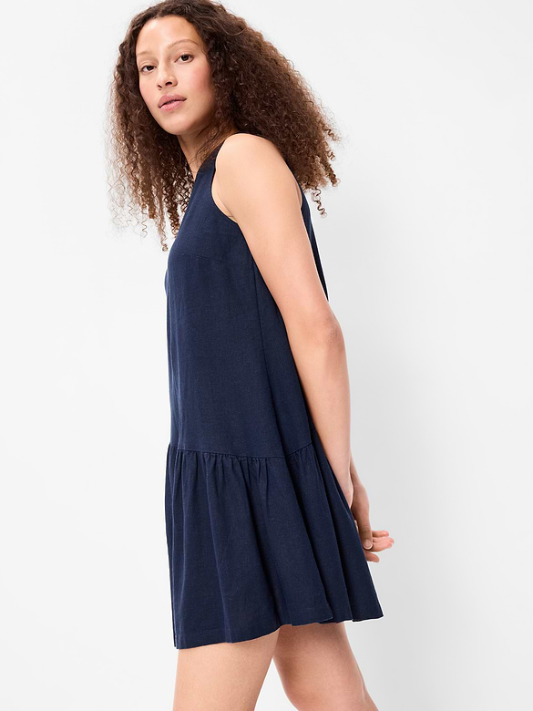 One-Shoulder Asymmetrical Linen-Blend Mini Dress