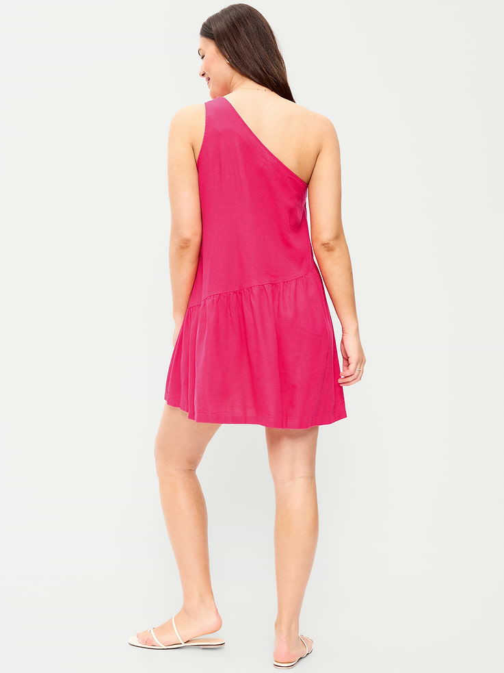 Image number 7 showing, One-Shoulder Asymmetrical Linen-Blend Mini Dress