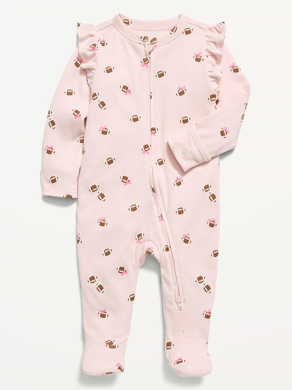 Ruffle-Trim 2-Way-Zip Sleep & Play Footed One-Piece for Baby