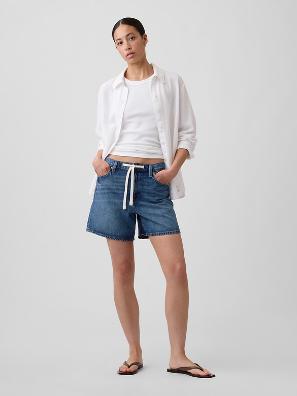 SuperSoft Drawstring Denim Midi Shorts