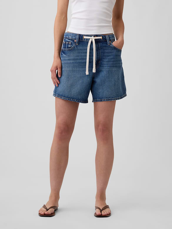 SuperSoft Drawstring Denim Midi Shorts