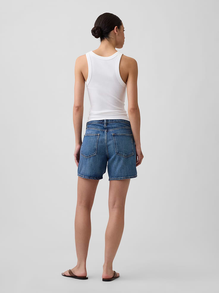 Image 4 of 7, SuperSoft Drawstring Denim Midi Shorts