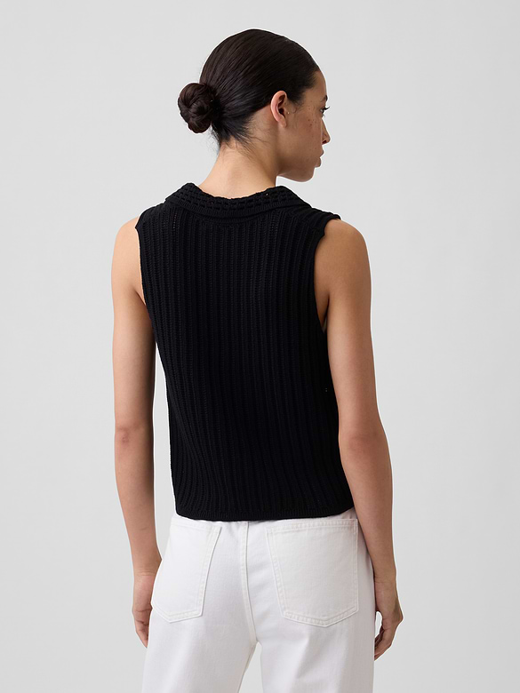 Sleeveless Crochet Collared Top