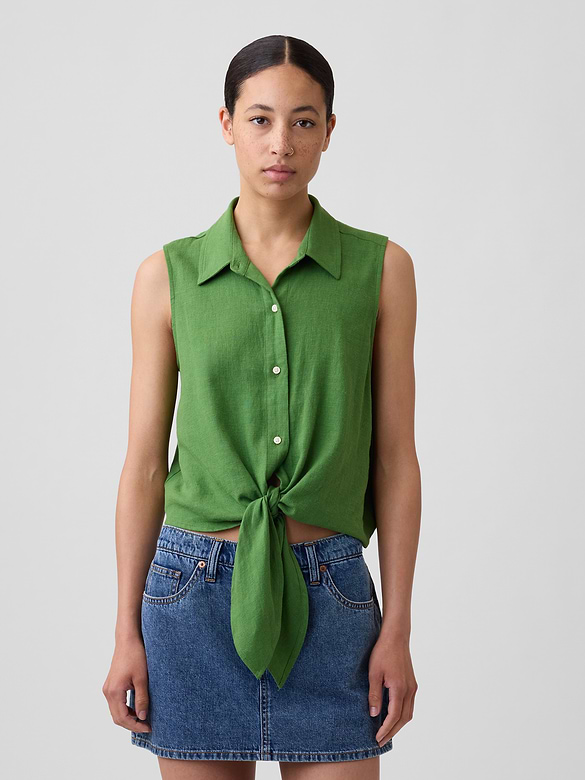 Relaxed Sleeveless Tie-Front Shirt