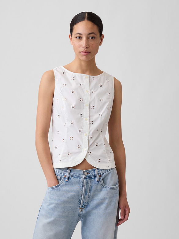 Boatneck Button-Up Top