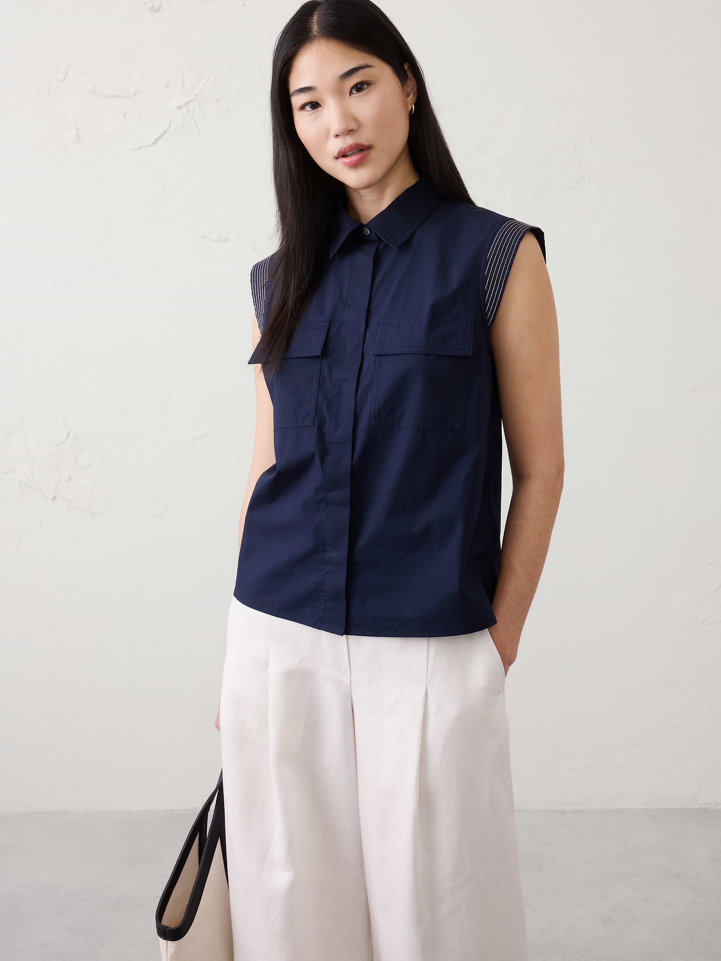 Image number 1 showing, Trapunto Cap-Sleeve Shirt
