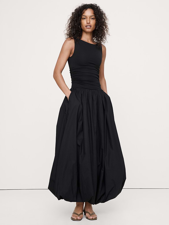 Jersey + Cotton Poplin Bubble-Hem Dress