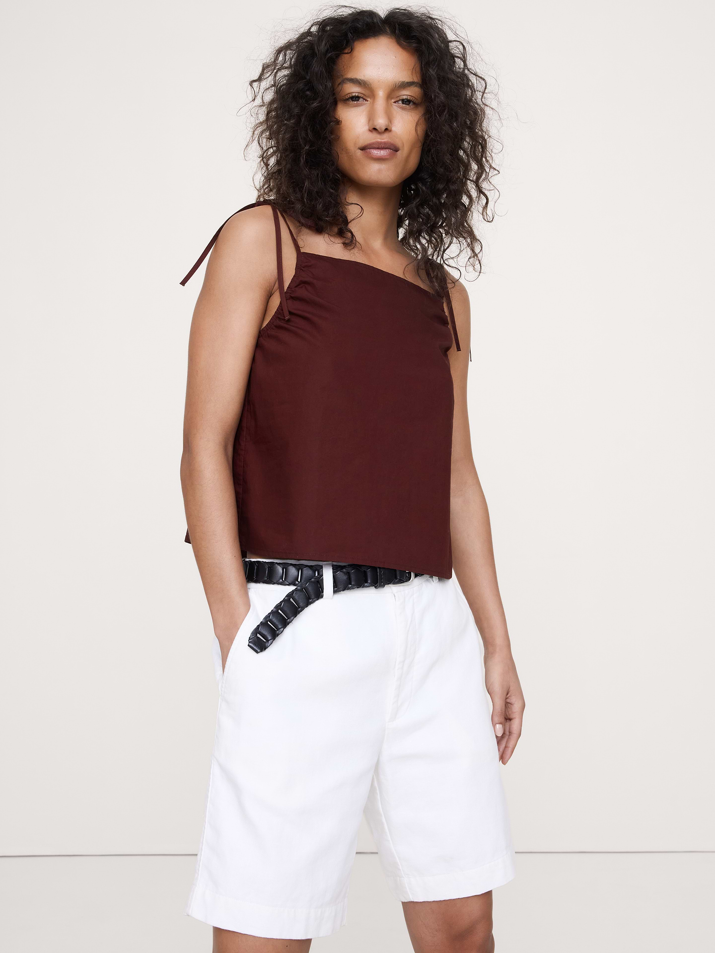 Image number 1 showing, Cotton Poplin Tie-Strap Tank