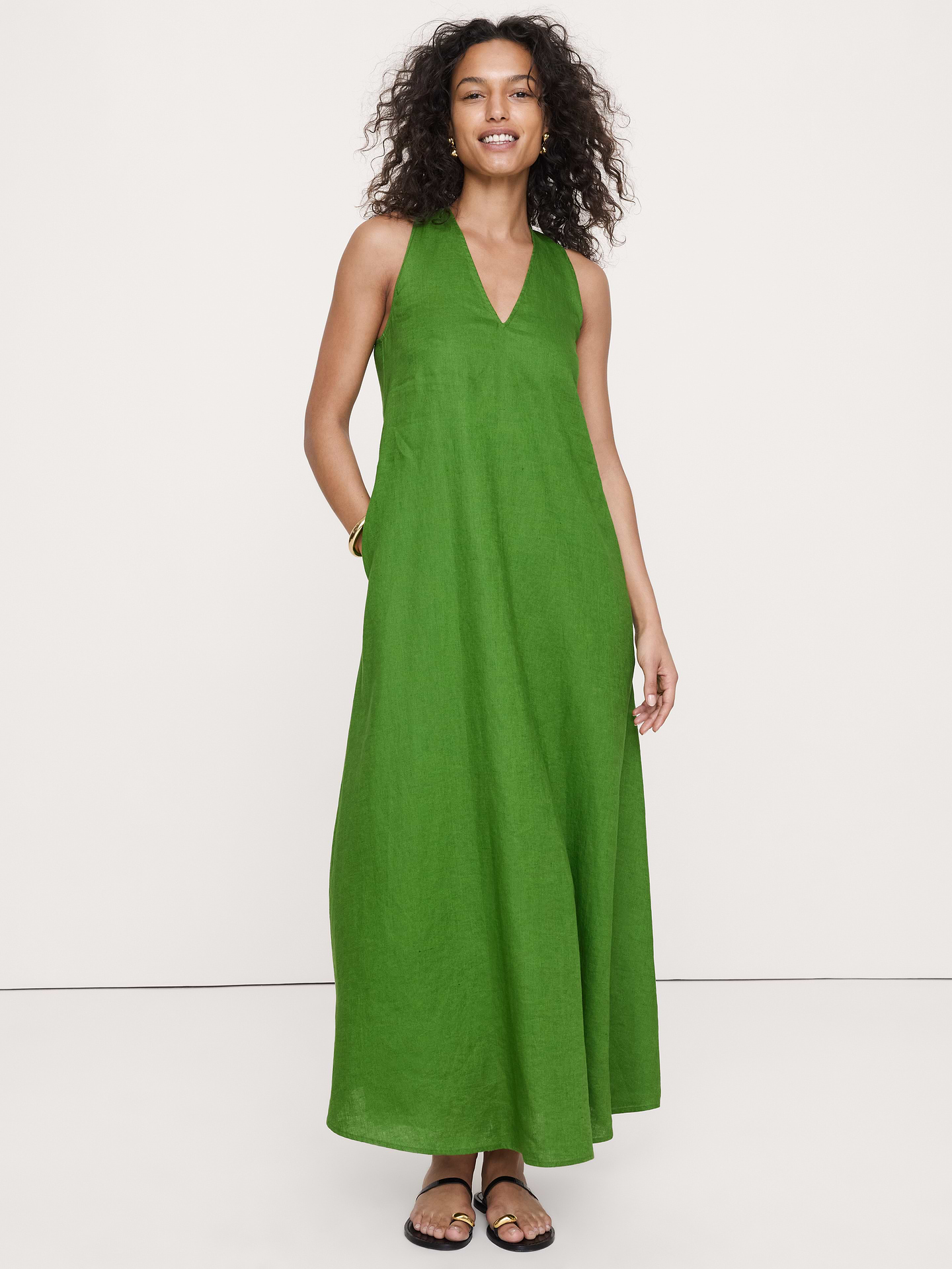 Image number 1 showing, Linen Halter Maxi Dress