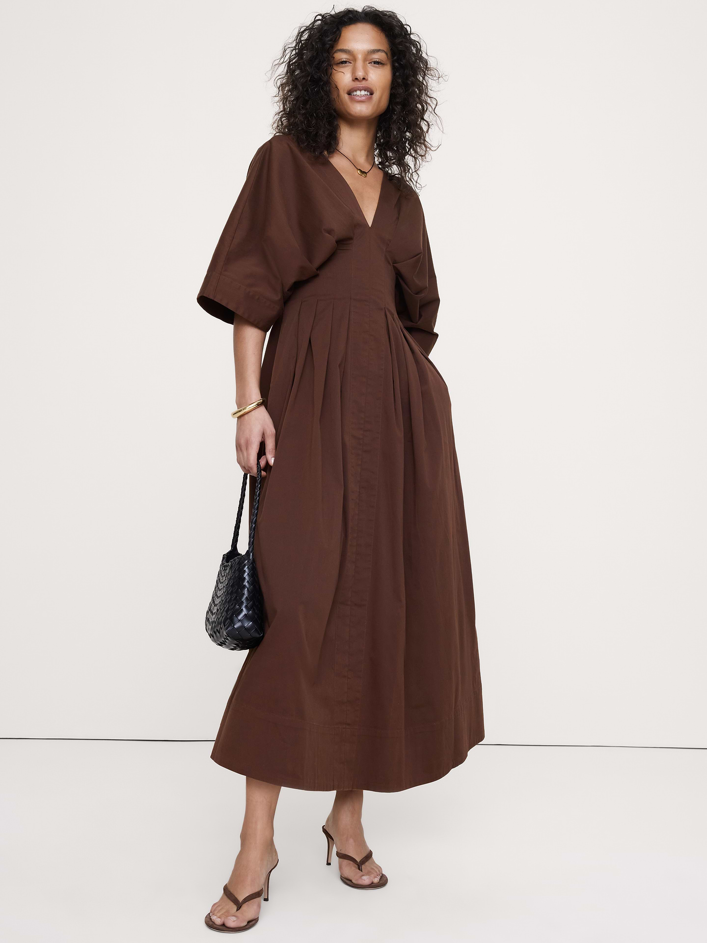Image number 1 showing, Stretch-Cotton Pleated Maxi Dress