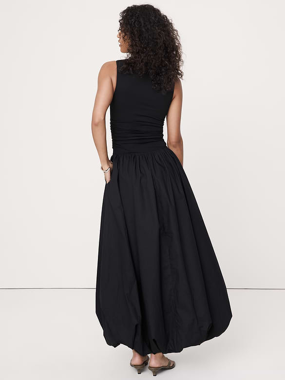 Jersey + Cotton Poplin Bubble-Hem Dress