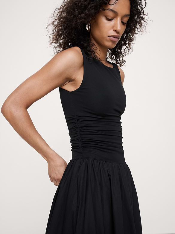 Jersey + Cotton Poplin Bubble-Hem Dress
