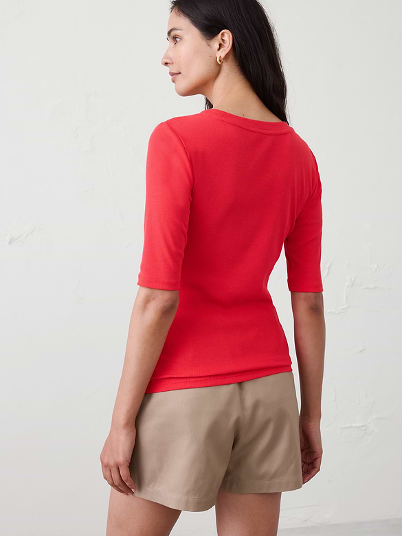 Ribbed Elbow-Sleeve T-Shirt
