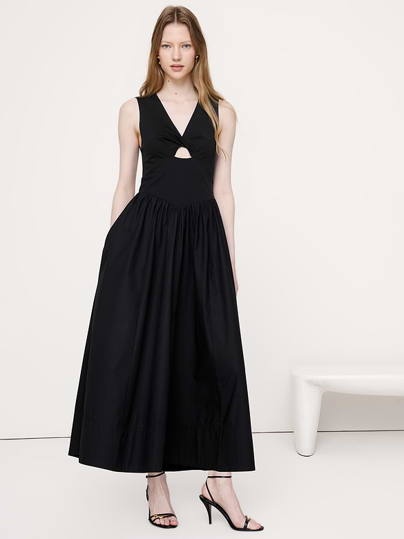 Jersey + Cotton Poplin Cut-Out Maxi Dress