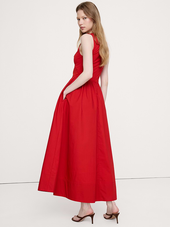 Jersey + Cotton Poplin Cut-Out Maxi Dress