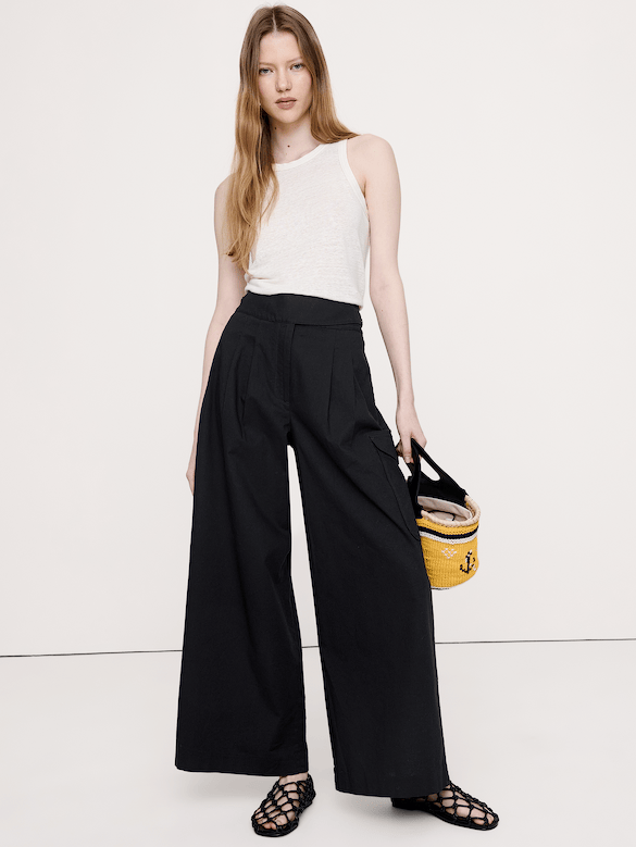 Pantalon jambe large à taille haute classique