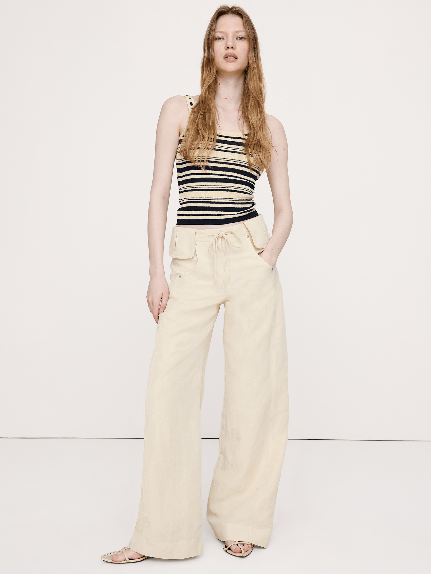 Image number 1 showing, Wide-Leg TENCEL™-Linen Pant with Foldover Waistband