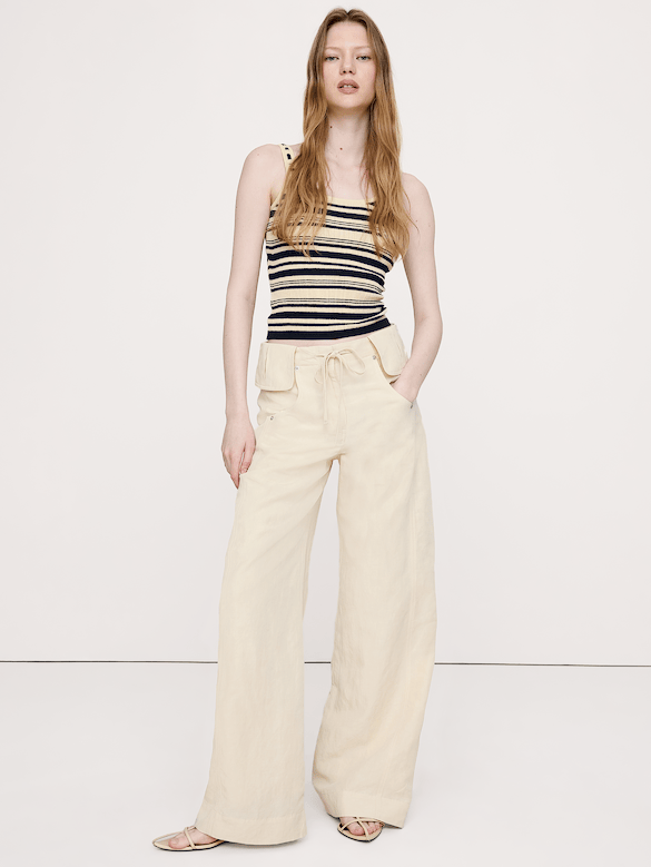 Wide-Leg TENCEL™-Linen Pant with Foldover Waistband