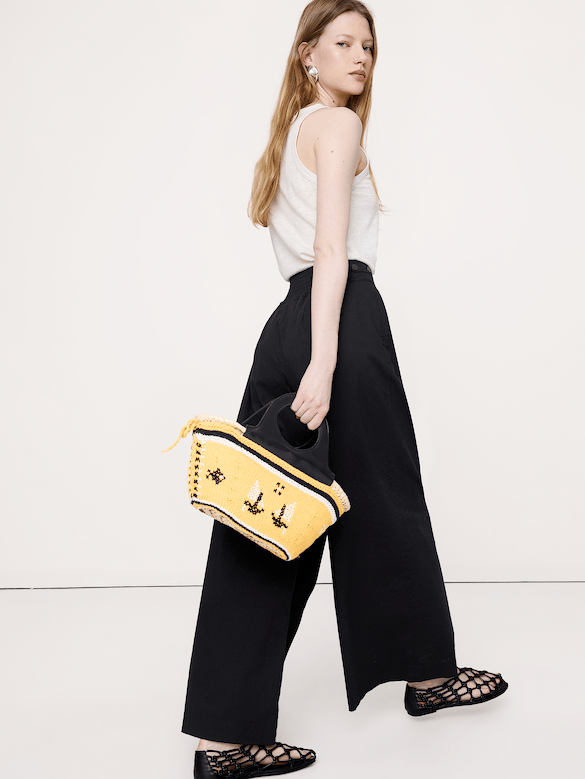 Pantalon jambe large à taille haute classique