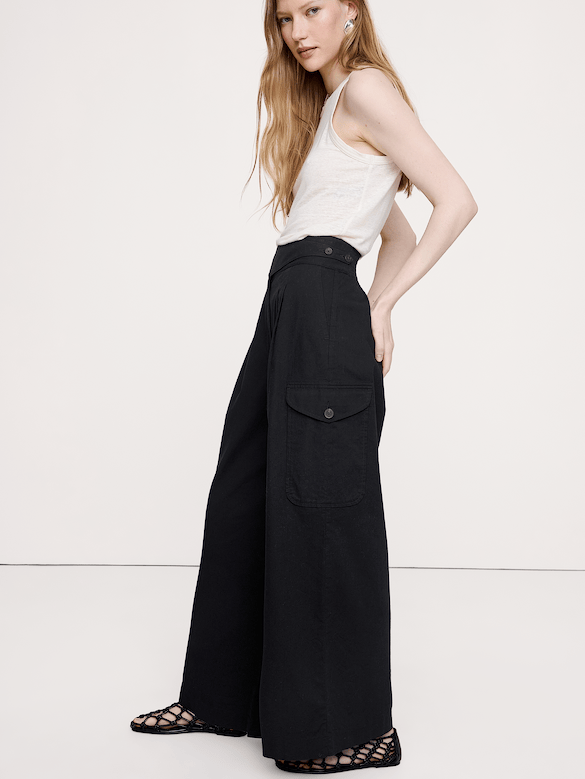 Pantalon jambe large à taille haute classique